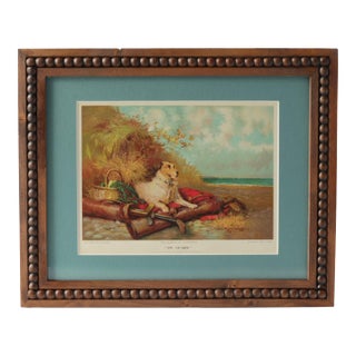 “On Guard” — Late 1800s English Sporting Lithograph Terrier on Beach For Sale