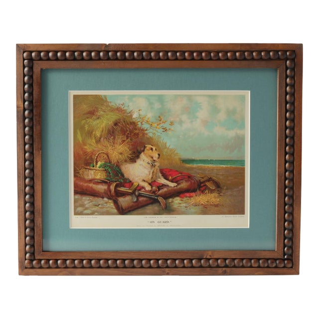 “On Guard” — Late 1800s English Sporting Lithograph Terrier on Beach For Sale