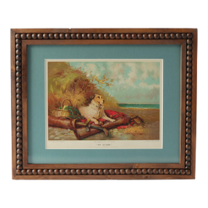 “On Guard” — Late 1800s English Sporting Lithograph Terrier on Beach