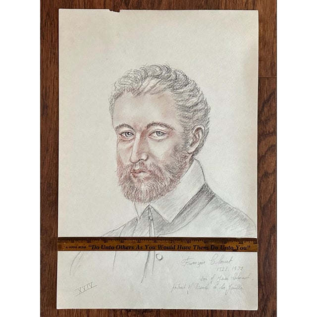 Paper Mid 20th Century Old Master Artwork Drawings Portrait Sketches, Set of Four For Sale - Image 7 of 7