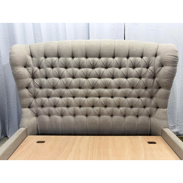 2020s Attributed to Arhaus Tufted Wingback Upholstered Bed — King Custom Greige Upholstery | Deep Button Tufting | Fully Upholstered Frame For Sale - Image 5 of 17