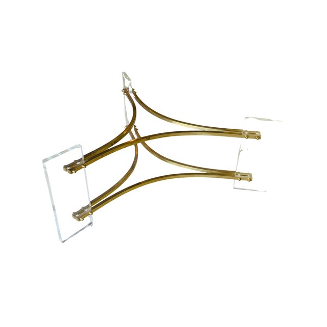 Metal Vintage Hollywood Regency Lucite & Brass Glass-Top Coffee Table – Charles Hollis Jones Style For Sale - Image 7 of 8