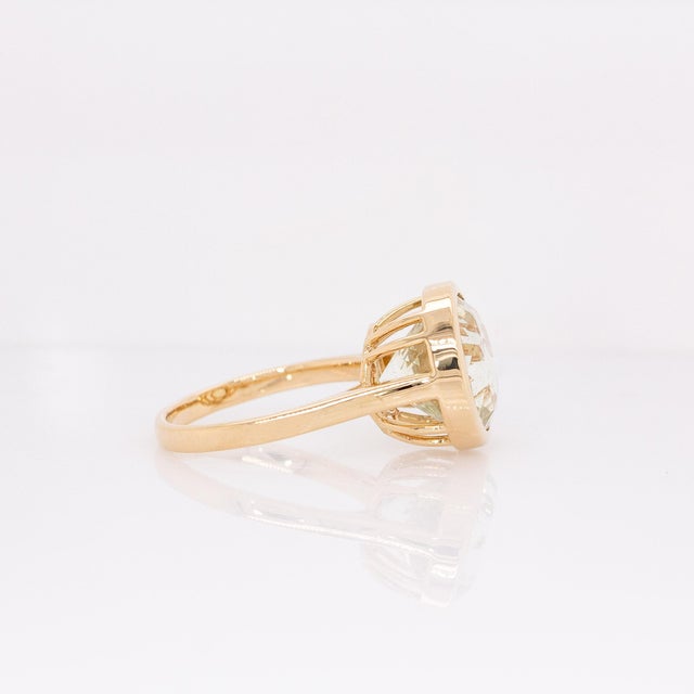 2020s Round Prasiolite Solitaire Ring: Solid 14k Yellow Gold, 12mm Gemstone For Sale - Image 5 of 7