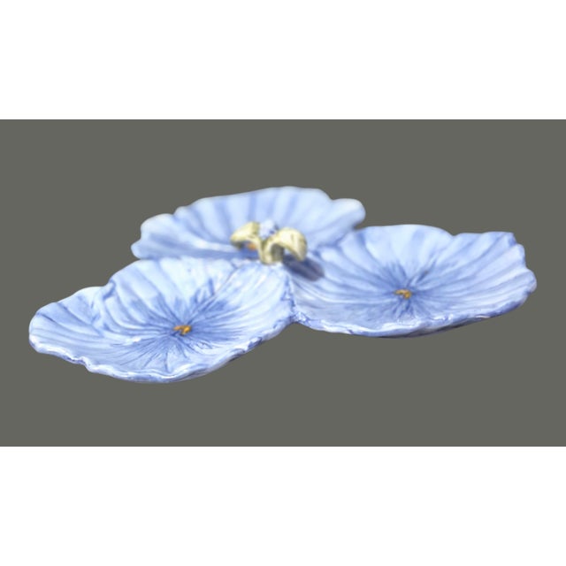 Vintage Majolica Multi Sectional Three Flower Viola Pansy Serving Dish For Sale - Image 4 of 7