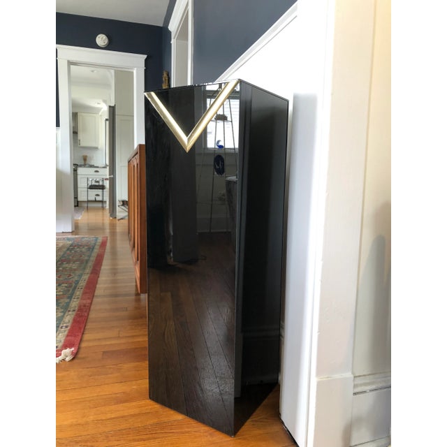 Postmodern Vintage Postmodern Glass and Brass Pedestal For Sale - Image 3 of 8