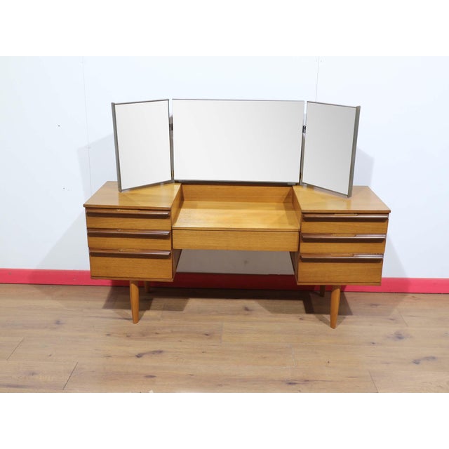 Mid Century Modern Vintage Teak British Vanity Dresser Desk For Sale - Image 11 of 15
