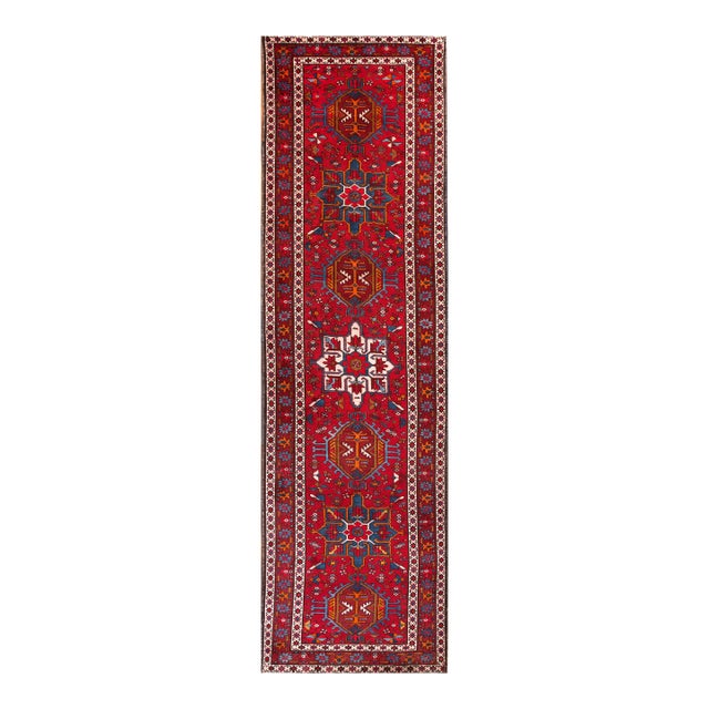 Beautiful Red Color With Unique Geometric Design Vintage Karajeh Rug For Sale
