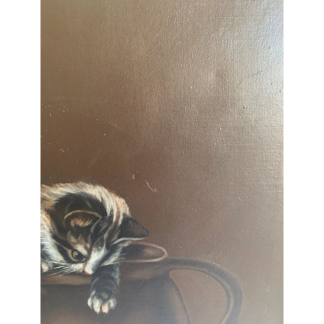Wood L. Chaffee Original Victorian Era Antique Oil Painting Three Adorable Kittens Cats Playing Dated 1905 For Sale - Image 7 of 12