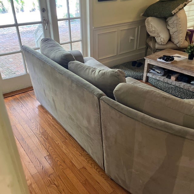 Attributed to Ethan Allen Suede Grey Sofa For Sale - Image 12 of 12