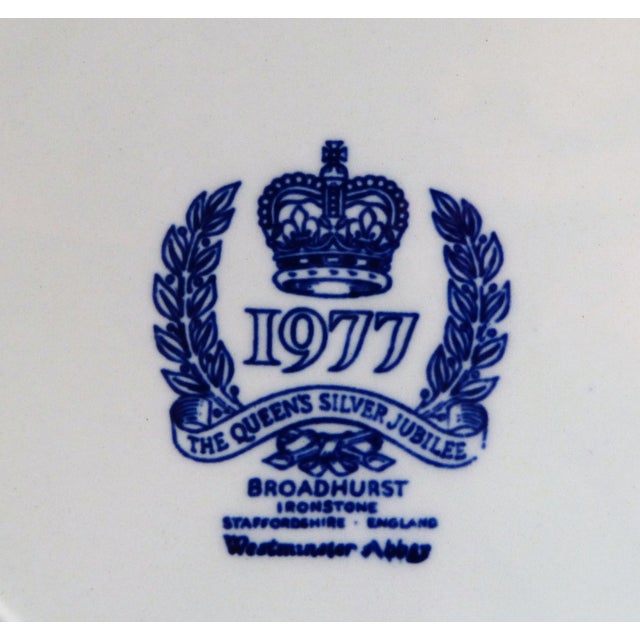 Vintage 1977 Silver Jubilee Queen Elizabeth II Commemorative Blue & White Broadhurst Tea Set: Teapot, Milk Jug, Tea Plate - Set of 3 For Sale - Image 17 of 18