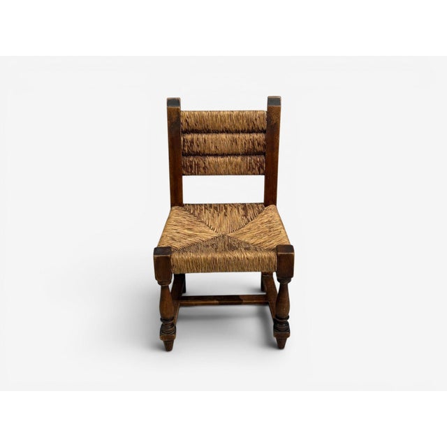 Charles Dudouyt, Six Rustic Dining Chairs, Oak, Rush, France, 1940s For Sale - Image 9 of 16