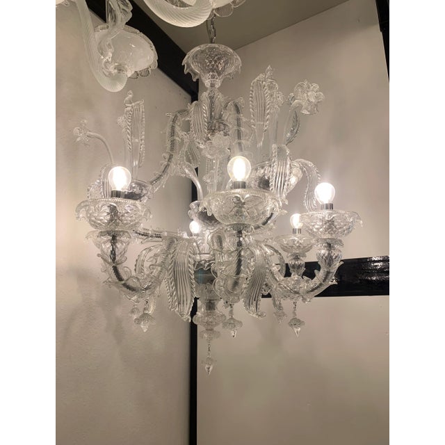Modern Transparent Murano Style Glass Chandelier For Sale - Image 3 of 12