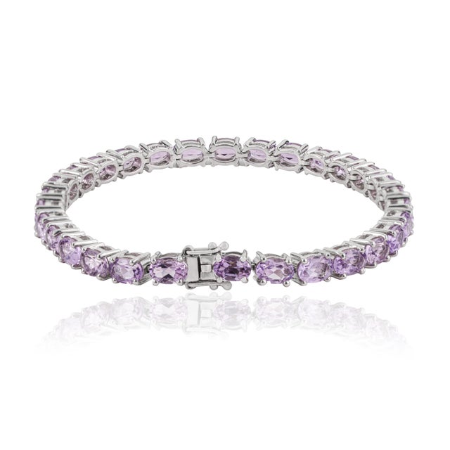 Contemporary Hallmarked 925 Sterling Silver East West 13.65 Ct Oval Amethyst Tennis Bracelet For Sale - Image 3 of 13