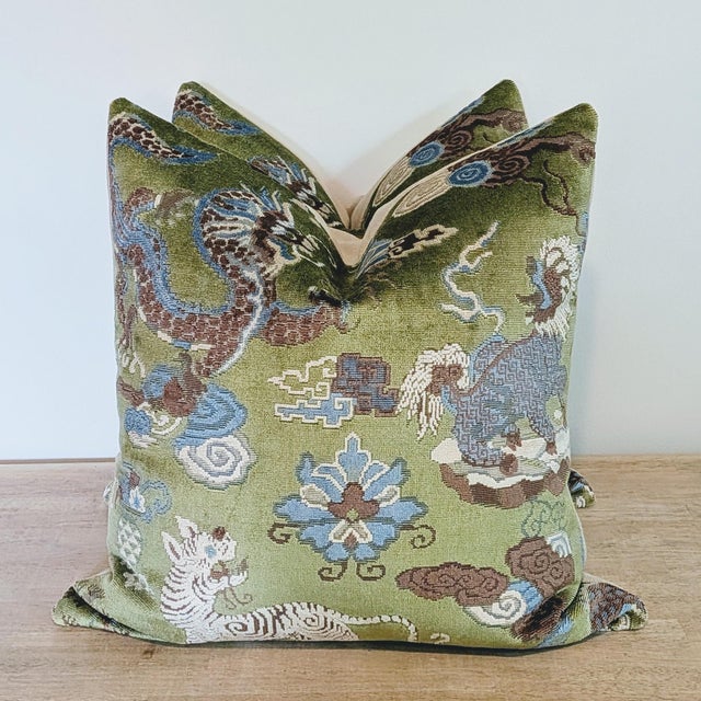 Pierre Frey Pierre Frey Wanly Pillows in Foret Green - Pair 22" For Sale - Image 4 of 9