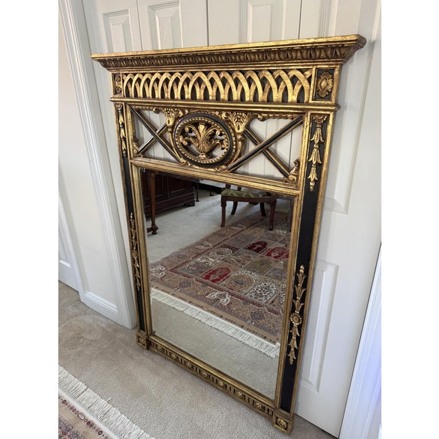 Vintage 1980s Neoclassical Beveled Mirror: Giltwood & Metal, Carved Urn & Swag For Sale - Image 4 of 18
