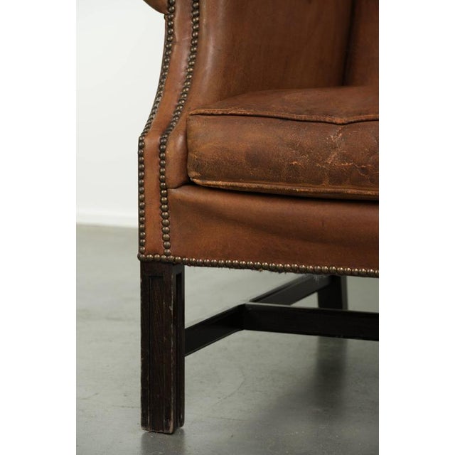 Sheepskin Wing Armchair in Warm Cognac Color For Sale - Image 12 of 13