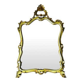 Antique Rococo Style Carved Wood Gilt & Floral Decorated Venitian Mirror For Sale