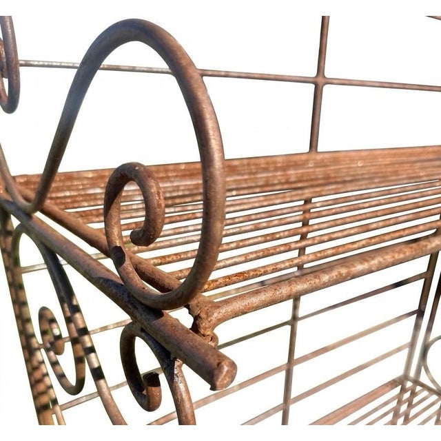 1940s Vintage Rustic Wrought Iron 4 Shelf Bakers Rack For Sale - Image 5 of 8