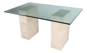 Mactan Stone Pedestal Base Table With Glass Top