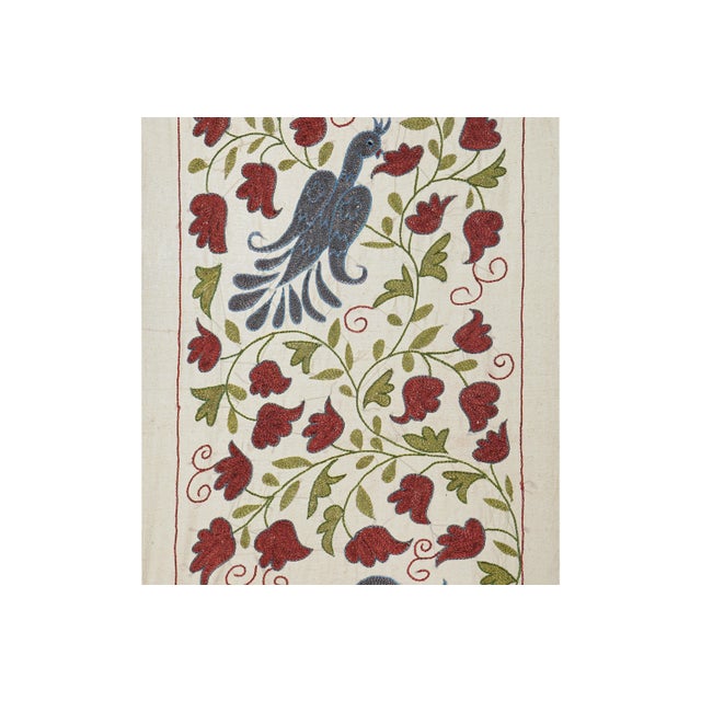 1960s Blue & Red Swan Embroidery | Vintage Bird Motif Table Decor 1'7'' X 2'9'' For Sale - Image 5 of 9