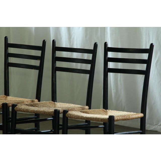 Vintage Italian Papercord Black Dining Chairs with Woven Seat, 1950s, Set of 4 For Sale - Image 6 of 14