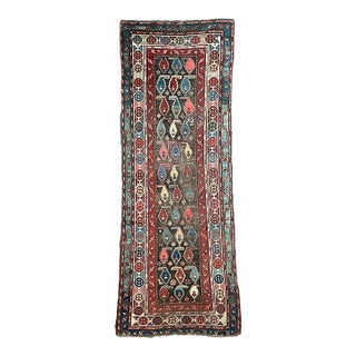 Early 20th Century Charcoal Boteh with Gorgeous Color Palette Rug 3.8 x 9.9 For Sale