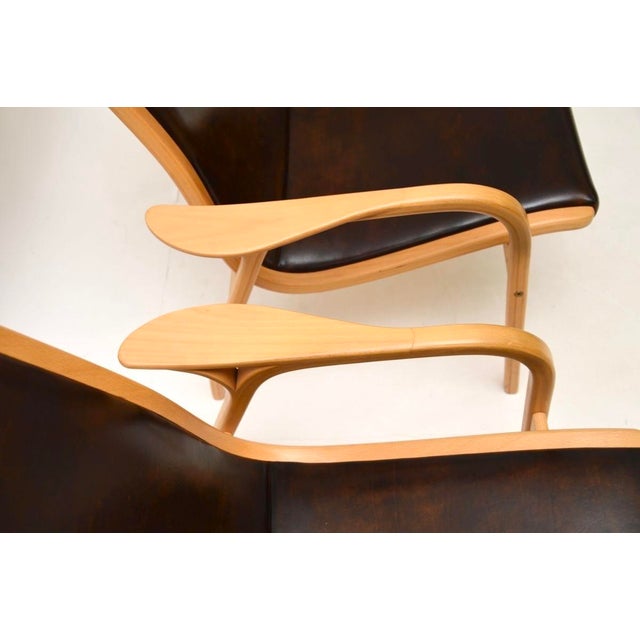 Vintage Swedish Leather Lamino Armchairs attributed to Yngve Ekström for Swedese, 1970s, Set of 2 For Sale - Image 9 of 11