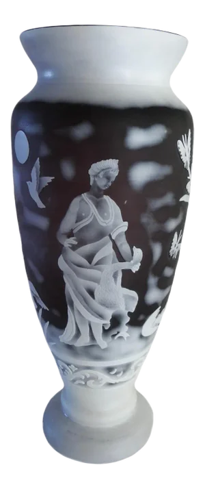 Antique John Northwood Cameo Leda and the Swan Glass Vase