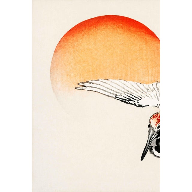 A striking example of traditional Japanese woodblock art, this vintage art print reproduction features Flying Crane by...