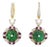 0.32 Carat Rose Cut Diamond Emerald Ruby Gold Earrings, Pair For Sale