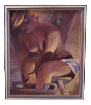 Woman Washing, Oil Painting, Framed
