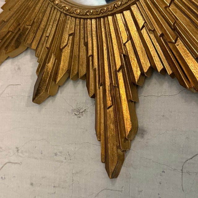 Mid 20th Century Mid 20th Century Petite Gilt Sunburst Convex Wall Mirror For Sale - Image 5 of 7