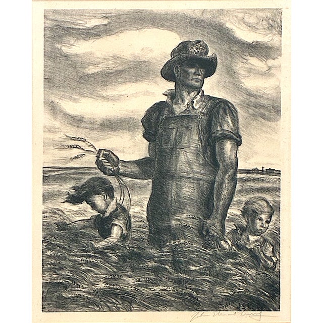 This signed lithograph "Our Good Earth," was created by the prominent American Regionalist artist John Steuart Curry...