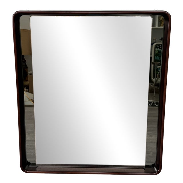 Italian Rectangular Mirror with Wooden Frame and Smoked Mirror, 1970s For Sale