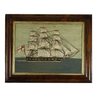 Antique Woolie Sailor's Woolwork Embroidery of a Ship For Sale