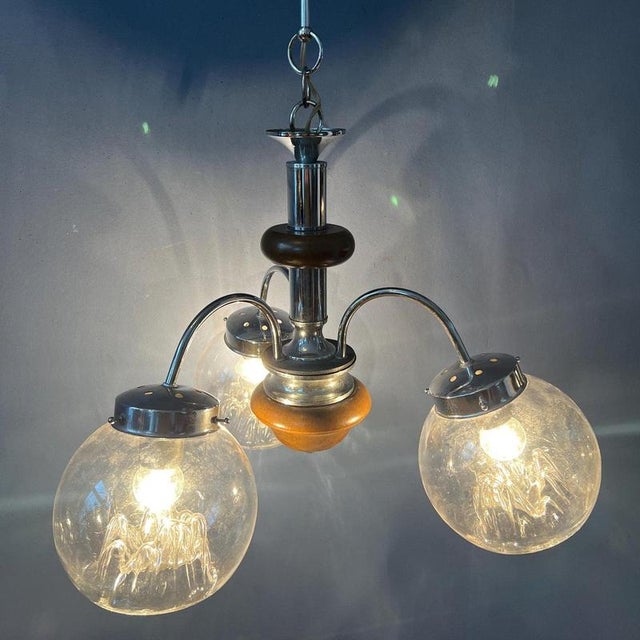 Vintage Clear Glass Murano Chandelier with Chrome Frame For Sale - Image 11 of 11