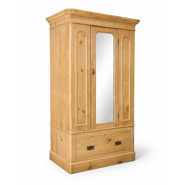 Beige Victorian Pine Hall Cupboard or Wardrobe with Mirror, 1900s For Sale - Image 8 of 8