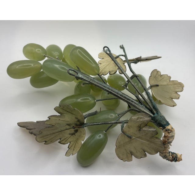 Stone Vintage Light Green Jade Grape Cluster With Stone Leaves For Sale - Image 7 of 10