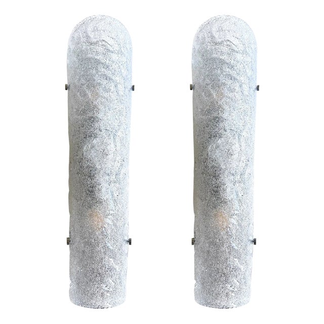 Italian Hammered Transparent Graniglia Murano Glass Wall Sconces by Simoeng, Set of 2 For Sale