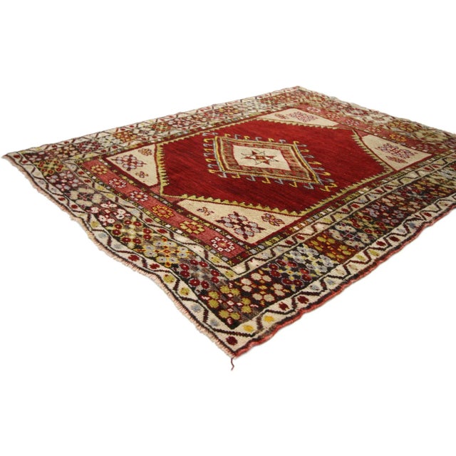 52321 Vintage TurkishOushak Rug for Kitchen, Bath, Foyer or Entryway or Prayer Rug 03'05 x 04'00. This hand-knotted wool...