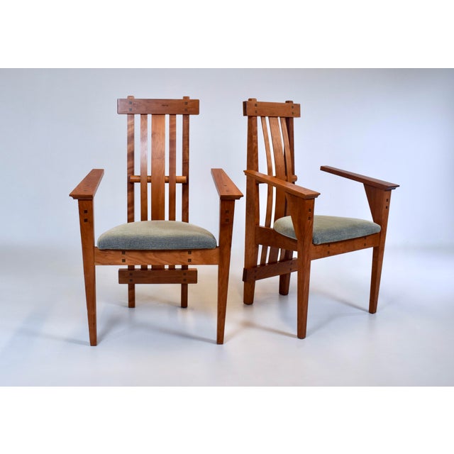 Stickley Brothers Arts and Crafts Douglas Green for Green Furniture Design Armchairs For Sale - Image 4 of 15