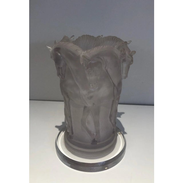 1970s French Lucite Horse Table Lamp in the Style of Maison Lalique For Sale - Image 13 of 13