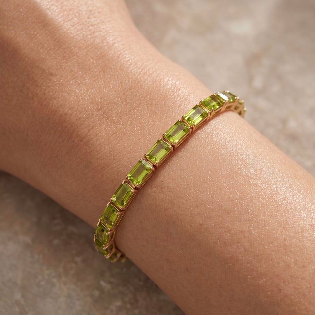 Classic Peridot Gemstone Tennis Bracelet | 925 Silver August Birthstone Bracelet for Woman For Sale - Image 6 of 6
