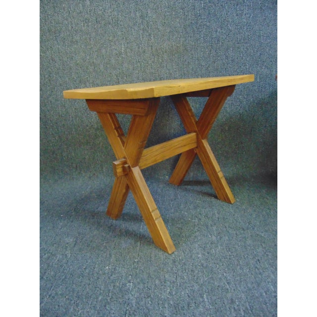 Ranch Oak Ranch Oak Mid Century Trestle Base Side Tables - a Pair For Sale - Image 4 of 8