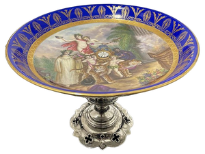 Noble Porcelain Tazza with Dutch Silver Base by F.G. De Groot, 1864