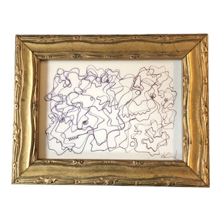 Original Vintage Wayne Cunningham Small Abstract Ink Drawing Frame For Sale