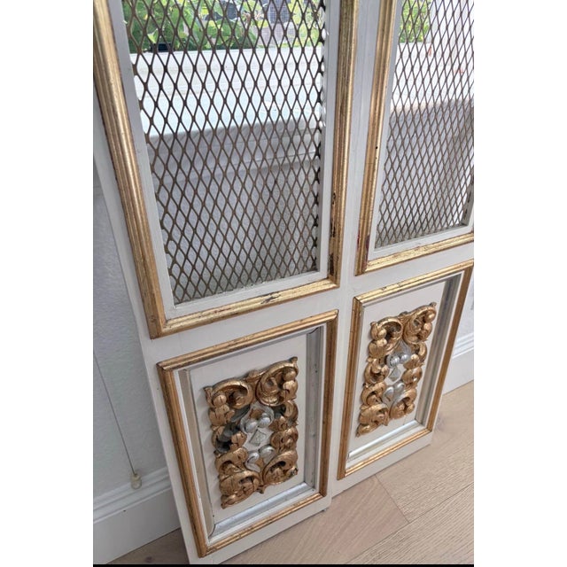 Silver Set of 4 Vintage European Style Gilt Architectural Panels With Metal Mesh For Sale - Image 8 of 10