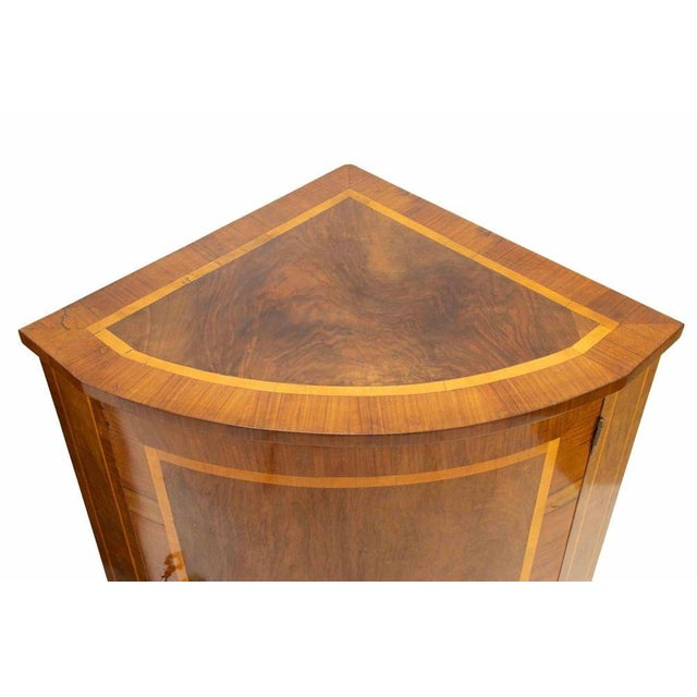 Wood Mid-Century Walnut Corner Cupboards with Boxwood Inlay For Sale - Image 7 of 10