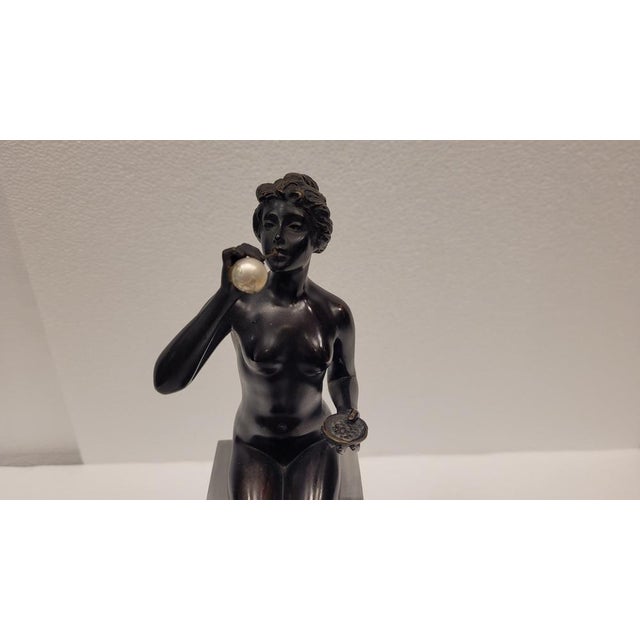 German Artist, Art Nouveau Woman Blowing Bubbles, Bronze and Marble, 1920s For Sale - Image 16 of 18