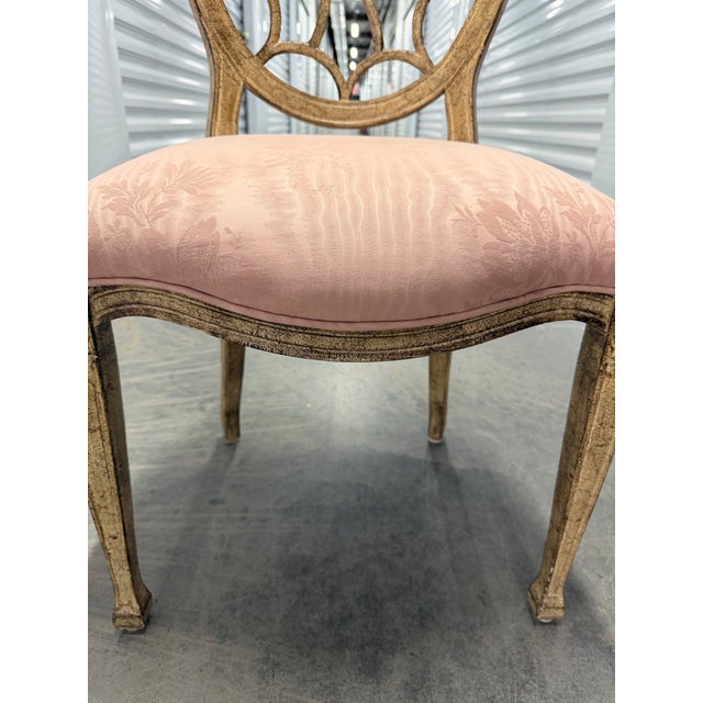 Set of 10 Spiderback matching dining chairs. Elegant with beautiful soft pink fabric on seats. Apprx 22” wide x 41” high -...